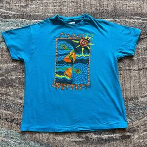 Vintage 80's Jimmy Buffet Parrot Bird Tropical Blue Concert Tee Shirt Sz Medium